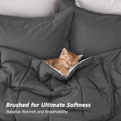 King Comforter Set with Sheets- 7 Pieces Bed in a Bag Grey Bedding Sets