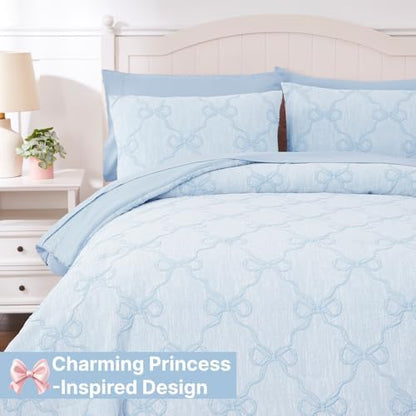 Queen Comforter Set with Sheets for Girls-7 Pieces Bow Bed in A Bag
