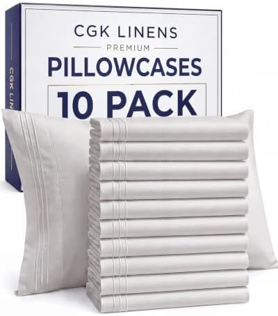 King Pillow Cases Set of 10 - Ultra Soft Pillowcase Covers - French Grey
