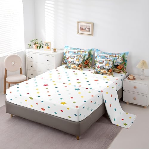 Erosebridal Kids Camping Gnome King Comforter Set 7Pc,RV Bunk Camper Bedding Sets with Sheets for Travel Trailer Decor,Rustic Country Floral Wildflower Bed Set with Fitted+Flat Sheet,Pillowcases