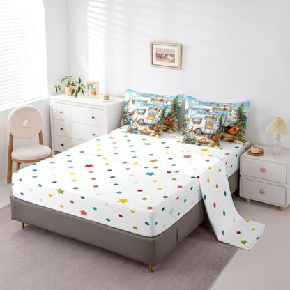 Erosebridal Kids Camping Gnome King Comforter Set 7Pc,RV Bunk Camper Bedding Sets with Sheets for Travel Trailer Decor,Rustic Country Floral Wildflower Bed Set with Fitted+Flat Sheet,Pillowcases