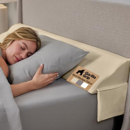 GORILLA GRIP Patented Bed Wedge Pillow for Headboard Gap, Full, Cream