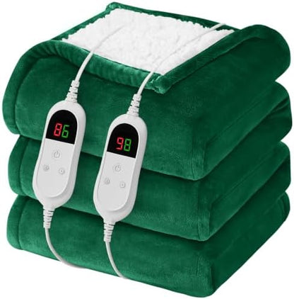 Heated Electric Blanket King Size, Dual Control, 90" x 100", Moss