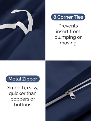 Duvet Cover Full Size - Soft 3 Piece with Zipper Closure - Navy Blue