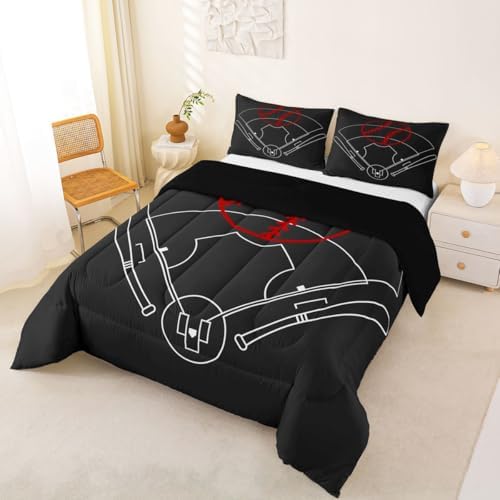 Baseball Field Print Comforter Set Full Size,Boys Ball Sports Games Themed Bedding Comforters Bedroom Decor,Red Baseball Bat Sporting Equipment Duvet Set with 2 Pillowcases,for Girls Teens