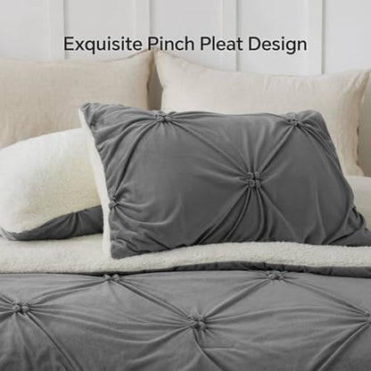 BEDELITE Fluffy Sherpa Twin Comforter Set,Pintuck-Grey