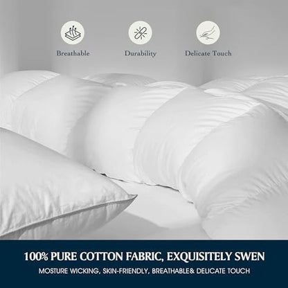 Serta Goose Feather Down Fiber Cotton Comforter Twin Size - 100% Cotton Duvet Insert - Hotel Luxury Hypoallergenic Bedding Comforter Extra Warmth 68 x 90 Inch White