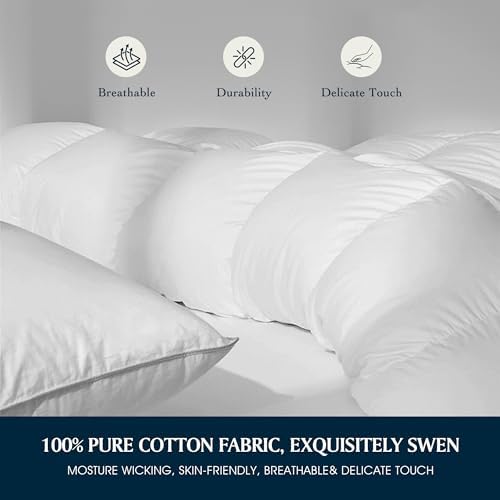 Serta Goose Feather Down Fiber Comforter King Size - 100% Cotton Cover Duvet Insert - Hotel Luxury Hypoallergenic Bedding Comforter Extra Warmth 106 x 90 Inch White