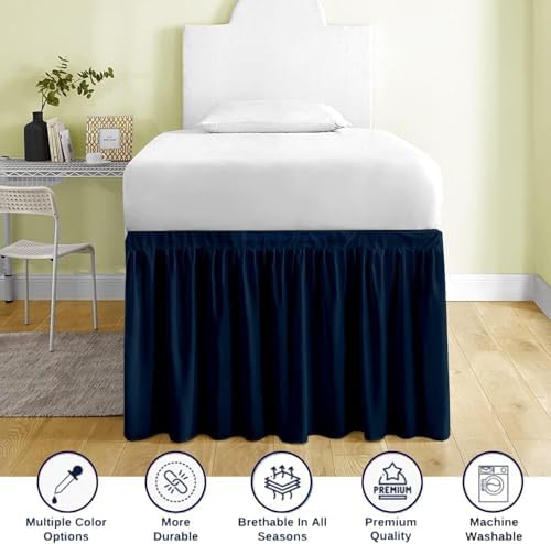 Mattress-Homes Ruffled Dorm Bed Skirt, Twin XL, 38-Inch Drop, Tailored with Split Corners, Navy Blue Dust Ruffle for Lofted College Beds, Twin Extra Long Dorm Bedding Essential