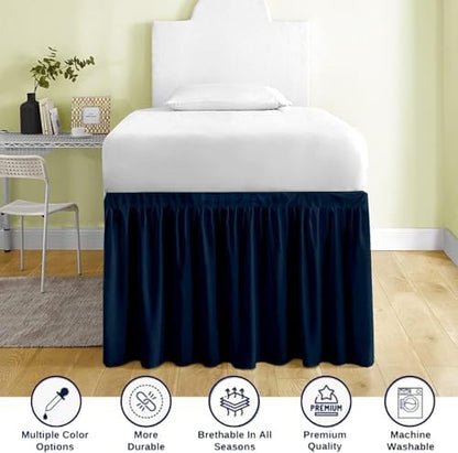 Mattress-Homes Ruffled Dorm Bed Skirt, Twin XL, 38-Inch Drop, Tailored with Split Corners, Navy Blue Dust Ruffle for Lofted College Beds, Twin Extra Long Dorm Bedding Essential