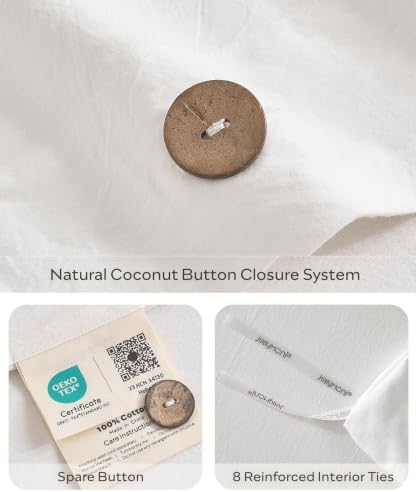 JELLYMONI 100% Washed Cotton White Duvet Cover Full, Linen-Like