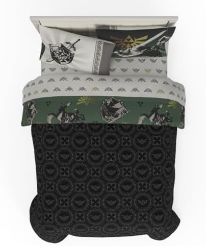 Legend of Zelda Gaming Bedding Set, 7 Piece Super Soft Reversible Comforter and Sheet Set with Sham, Full, (Officially Licensed Product) by Franco Collectibles