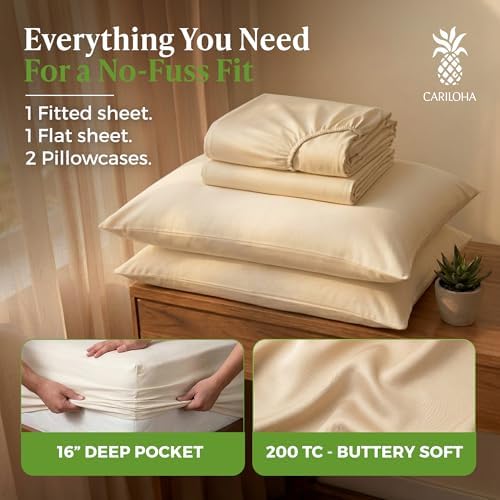 Cariloha Aloha Soft 4-Piece Sheet Set | Natural | Full | Made from 100% Viscose derived from Bamboo | Introductory Sheet Line