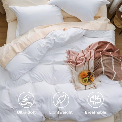 Bedsure Prewashed Duvet Cover King, Cotton-Like Bedding Set, Bright White