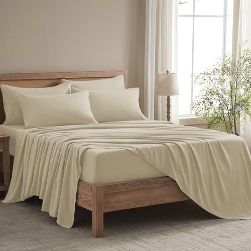 Twin Sheets Set - 4 Piece Soft Microfiber and Wrinkle Free Sheets - Easy Care, Extra Soft, Cooling Sheets - 1 Deep Pocket Fitted Sheet 1 Flat Sheet and 2 Pillowcases (Twin Beige)
