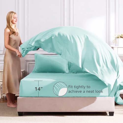 CozyLux Oversized Queen Comforter Set 98"x98", 7 Piece, Spa Blue