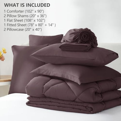 CozyLux King Comforter Set 102"x90" Cocoa Powder - 7 Piece Bed in a Bag