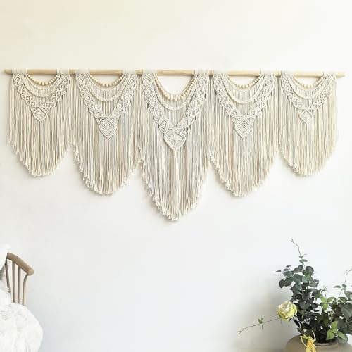 Extral Large macrame wall hanging, 71'' W x 32'' L boho wall art tapestry wall decor for urban entryway,living room,bedroom decor, headboard woven wall art, big fiber art over couch art for Yarn hallway