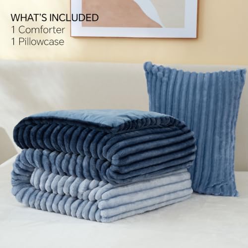 BEDELITE Fleece Twin/Twin XL Comforter Set, Fluffy Bed Set, Blue Ombre