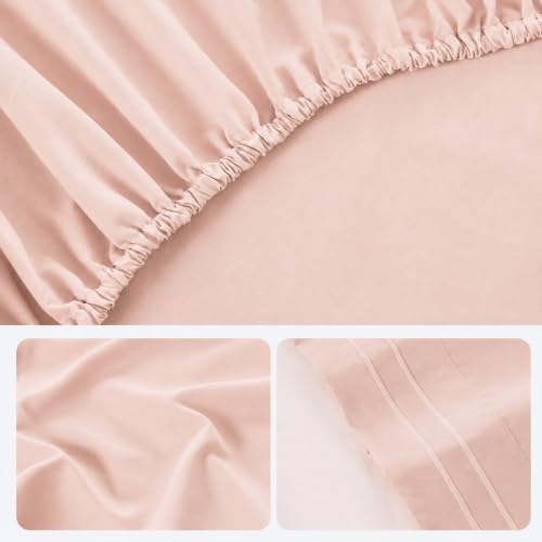 English Rose Sheets Twin Sheet Set, Pre-Washed Brushed Cotton-Like Microfiber, 3 Pcs Soft Breathable Sheet Set Twin,Fade Resistant, Includes 1 Fitted, 1 Flat, 1 Pillowcases (English Rose, Twin)