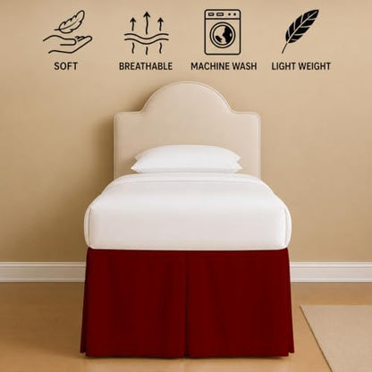 eBeddy Linens Split Corner Dorm Bed Skirt Twin XL – 34 Inch Drop, 100% Microfiber, Extra Long Bed Skirt for College Dorm, Platform Style, Burgundy Solid, Hidden Storage Solution, Easy Fit