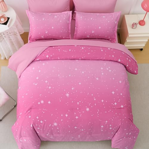 Dinjoy Girls Comforter Set 7 Pieces, Queen Size Colorful Ombre Rainbow Bedding Set, Bed in A Bag for Kid Teen Girls (1 Comforter, 1 Flat Sheet, 1 Fitted Sheet, 2 Pillow Shams, 2 Pillowcases)