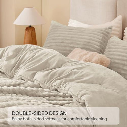 BEDELITE Fleece Oversized Queen Comforter Set, Fluffy Bed Set, Linen