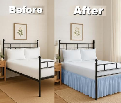Ruffled Bed Skirt Split Corners with Platform, Tailored Fit Hotel Quality Wrinkle Free Ultra-Soft Microfiber Dust Ruffle, Upto 6 Inch Drop, Full, Sky Blue