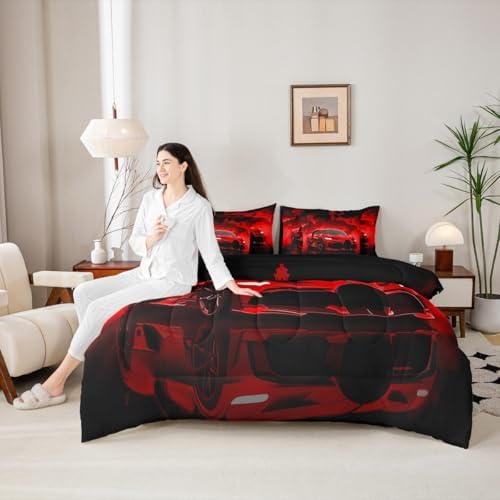 jejeloiu Race Car Comforter Set with Sheets 7 Piece Twin Size