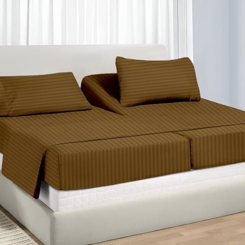 Split King Sheet Sets for Adjustable Beds Deep Pocket, Twin XL Fitted Sheet Sets for Adjustable Bed Split King 100% Extra Long Staple Cotton Deep Pocket Sheets 10-18 Inches Taupe Stripe