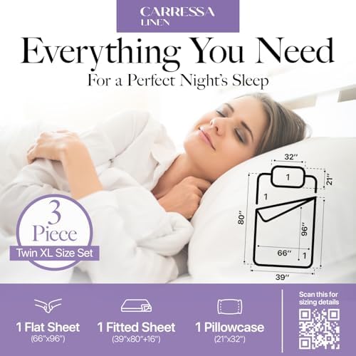 Carressa Linen 600 Series Striped Twin XL Sheets Set, Sateen, Light Blue