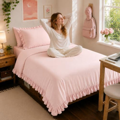 Anluoer Twin Comforter Set 5 Piece,Ruffle Bed in a Bag Twin Bedding Sets