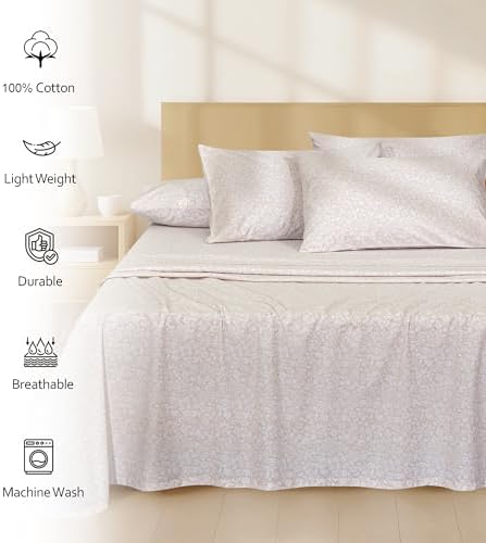 RUVANTI 100% Cotton Twin Sheets, Percale Weave Twin Sheet Set, Orchid Charm