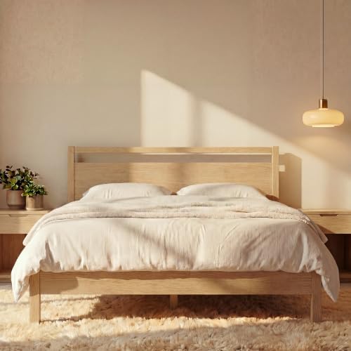 LIFEMENT Signature Wood Platform Bed Frame with Headboard, Essential, Noise Free, Under Bed Storage, No Box Spring Needed, Easy Assembly (Natural, King (U.S. Standard))