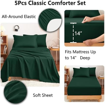 CozyLux Twin XL Comforter Set 68"x88" Emerald Green - 5 Piece Bed in a Bag
