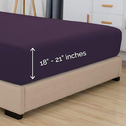 Elegant Comfort 1500 Premium Hotel Quality 18-21 Inches Deep - Extra Deep Pocket Single Fitted Sheet for High Mattress, Luxury and Softest, Smart Pocket - Wrinkle Free, Full, Purple