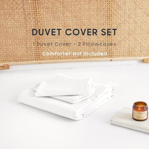 Wake In Cloud - Cotton Duvet Cover Set, 100% Washed Cotton, Linen Like Textured, Breathable Durable Comfy Farmhouse Neutral Bedding Set, 3 Pieces, White, King Size