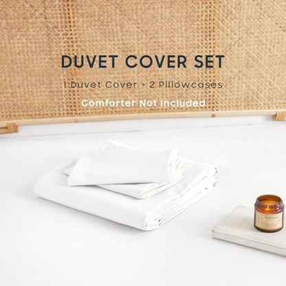 Wake In Cloud - Cotton Duvet Cover Set, 100% Washed Cotton, Linen Like Textured, Breathable Durable Comfy Farmhouse Neutral Bedding Set, 3 Pieces, White, King Size