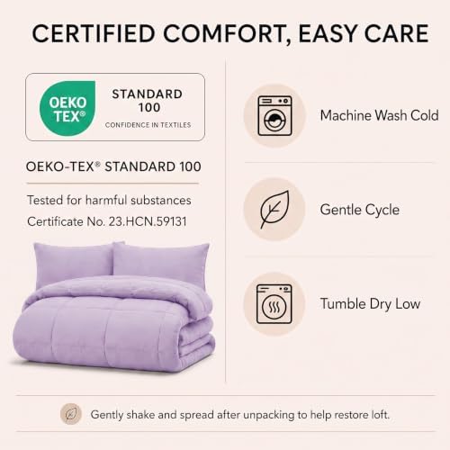 CozyLux King Size Comforter Set Lavender - 7 Pieces Bed in a Bag