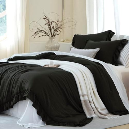 Black Ruffle 3 Pieces Comforter Set King Shabby Chic Bedding Set