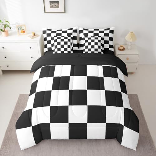 jejeloiu Black White Comforter Set with Sheets 7 Piece Twin Size