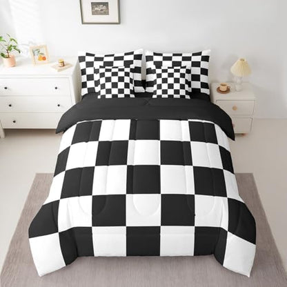 jejeloiu Black White Comforter Set with Sheets 7 Piece Twin Size