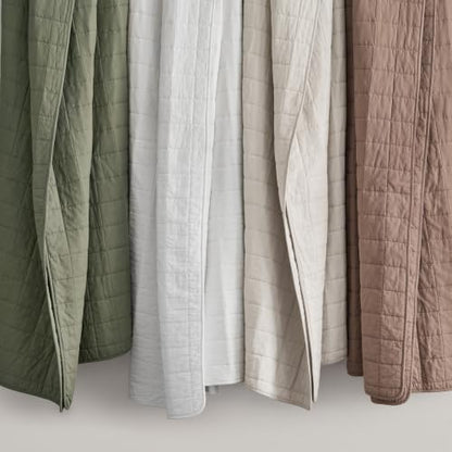 EVERGRACEHOME 100% Cotton Box Stitch Quilt Set, Oversized King, Olive Green