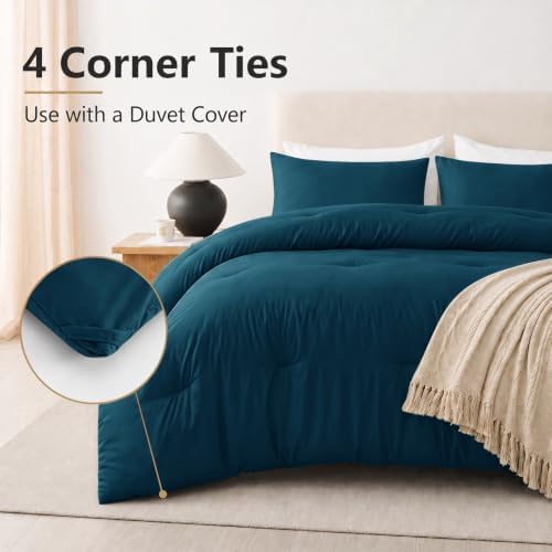 CozyLux Queen Comforter Set, 3 Pieces Down Alternative Bedding, Lyons Blue