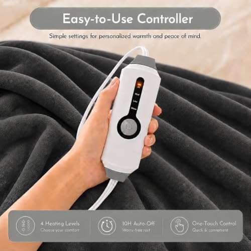 Electric Heated Blanket 90"x100" King Size, Iron Grey