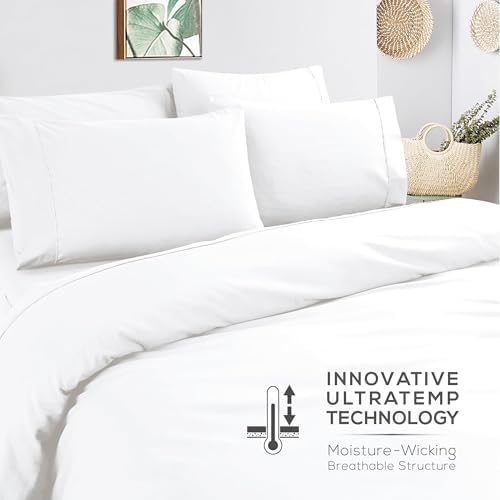 Mueller 6 Piece Queen Bed Sheets Set – Ultratemp Cooling Technology, Oeko-TEX Certified, Ultra-Soft Series, 4 Pillowcases, Deep Pocket 16", Hypoallergenic, Wrinkle-Free Hotel Bedding, White