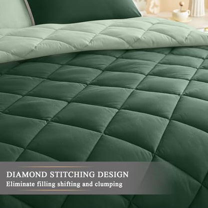 MIOTO 132x120 Alaskan King Comforter, Extra Large King Size Comforter Oversized, All Season Soft Lightweight Quilt Down Alternative Duvet Insert with 8 Corner Tabs, Emerald Green&Sage Green