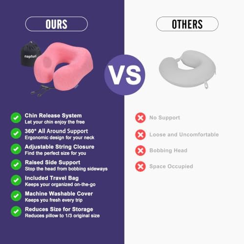 napfun Neck Pillow for Travel, Memory Foam Airplane Pillow, Rose