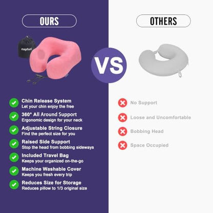 napfun Neck Pillow for Travel, Memory Foam Airplane Pillow, Rose