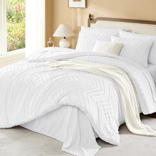 Litanika White King Comforter Set with Sheets, 7 Pieces Boho Bed in a Bag